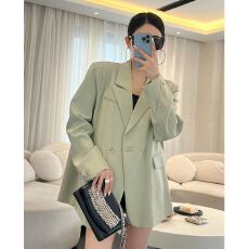 批发宽松休闲薄荷绿西装外套女春秋2025年新款高级感咖色西服炸街上衣