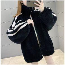 批发毛毛茸茸双面毛绒绒外套秋冬新款复古港味立领炸街加绒加厚上衣