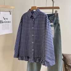 批发蓝色条纹港风衬衫女长袖衬衣长袖上衣春秋季<b class='q'>街头</b>小个子宽松薄款