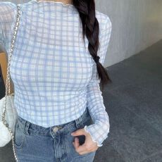 批发蓝色条纹港风衬衫女长袖衬衣长袖上衣春秋季<b class='q'>街头</b>小个子宽松薄款