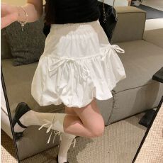 批发蝴蝶结云朵蓬蓬裙女<b class='q'>夏季</b>新款甜美风少女感高腰花苞半身裙灯笼<b class='q'>短裙</b>
