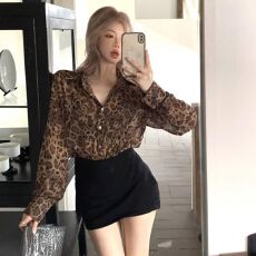 批发微透春夏微透防晒衫高级感豹纹雪纺长袖衬衫女衬衣上衣