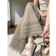 批发新款<b class='q'>夏</b>季薄款高腰花边阔腿裤女宽松显瘦直筒休闲蕾丝休闲裤