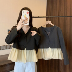 批发实拍 大码<b class='q'>女</b>装胖MM韩版拼接<b class='q'>西装</b>小外套