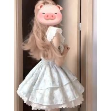 批发樱织花翎小飞袖温柔碎花<b class='q'>连衣裙</b>女夏日绝美公主蛋糕裙收腰蓬蓬裙子