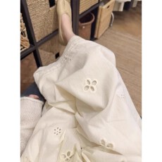 批发加长款杏白色镂空蕾丝拼接山本裤子宽松bf慵懒风夏大码休闲阔腿<b class='q'>裤</b>