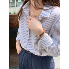 批发纯棉色织条衬衫女<b class='q'>夏季</b>2026新款上衣宽松港味长袖防晒衬衣