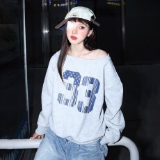 曼巴棉280克#斜肩卫衣女秋季长袖韩版宽松慵懒风chic薄款上衣