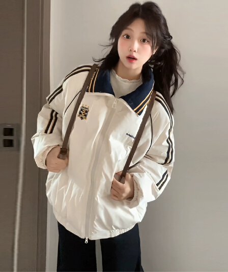 2026 년 새로운 면 의류 여성 겨울 레트로 해군 루즈핏 oversize 학원 스타일 캐주얼 다용도 재킷