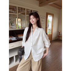 批发宽松polo领白色长袖衬衫女装秋季小众衬衣韩系慵懒松弛感开衫上衣