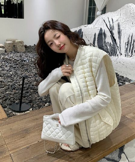 장 베이 베이 디자인 센스 작은 정사각형 그리드 버블 푸 면 의류 여성 다운 재킷 베스트 아래 면화 의류 링 그리드 얇고 가벼운 빅 사이즈