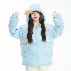 批发文文不乖原创可爱波点立领棉服设计感小熊宽松冬季<b class='q'>棉衣</b>女面包服