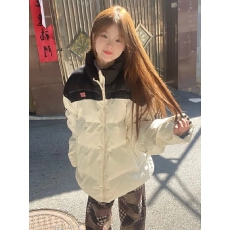 美式复古拼接撞色条纹棉衣棉服女冬季新款加厚街头ins面包服外套