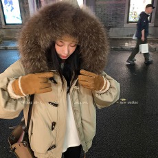 批发有大货  直接上架大毛领棉服外套女短款冬季韩系小个子工装派克服