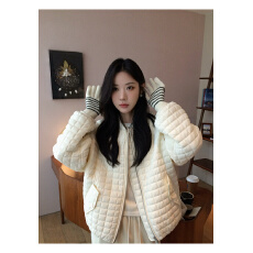 批发泡芙菱格羽绒棉服秋冬方格<b class='q'>短款</b>小个子时尚轻薄棉衣夹棉宽松外套女