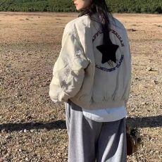 批发美式复古棒球服外套女2026春<b class='q'>秋</b>季新款宽松百搭五角星短款夹克上衣