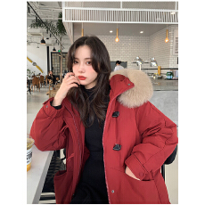 批发韩版大毛领羽绒服女装中长款冬季新款过膝棉服外套oversize棉衣潮