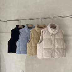 批发粗灯芯绒立领羽绒<b class='q'>马甲</b>女2026冬季新款韩版小个子短款加厚保暖坎肩