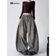 批发2025新款冬季字母涂鸦<b class='q'>牛仔裤</b>女宽松<b class='q'>显瘦</b>百搭直筒阔腿长裤子