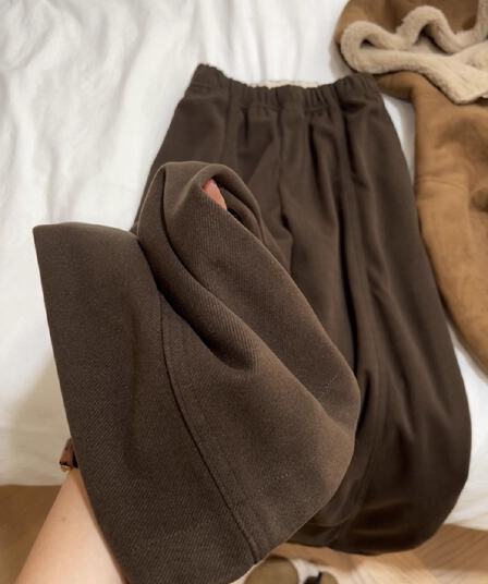380g 별이 빛나는 하늘 뭐라구? 브라운 모직 와이드 레그 팬츠 어린이 겨울 여자 빅 사이즈 가을 캐주얼 웨이 바지 벽오동 바지