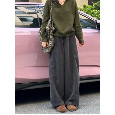 批发380g星空呢 棕色毛呢阔腿裤子冬女款大码秋休闲卫裤梧桐裤