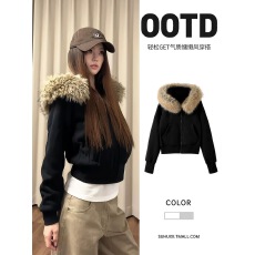 批发黑色连帽毛领加绒加厚外套女秋季2025新款美式<b class='q'>短款</b>小个子冬季上衣