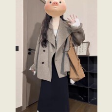 批发有内衬大翻领呢子大衣<b class='q'>女</b>2025秋冬毛呢外套小个子赫本风高级感