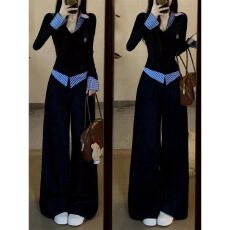 批发小香风<b class='q'>运动服</b>套装女春秋宽松显瘦时尚高级感假两件卫衣休闲两件套