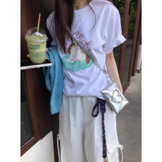 批发韩系纯棉2026夏季新款bm港味宽松百搭上衣chic卡通印花<b class='q'>短袖</b><b class='q'>T</b><b class='q'>恤</b>女