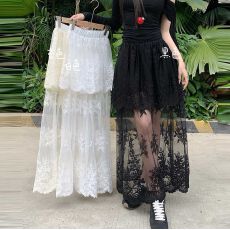 批发2026夏季新款蕾丝网纱钩花半身裙百搭显瘦时尚设计感小众A字裙女