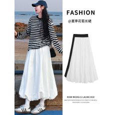 批发白色花苞裙女春秋季高腰显瘦中<b class='q'>长裙</b>宽松垂感温柔风蓬蓬a字半身裙
