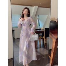 批发2026春季网红新款时尚法式天丝烫银工艺手工钉珠<b class='q'>荷叶边</b>大摆裙长裙