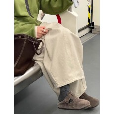 批发米白色阔腿裤女2026春秋大码胖mm高腰显瘦宽松慵懒显瘦弯刀休闲裤