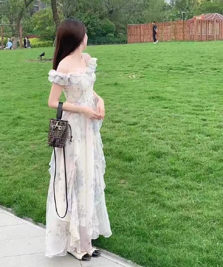해변가 휴가 바람 슬립 드레스 실 프랑스식 프릴 해변 드레스 분위기 센스 롱 스커트 우아한 요정 팬