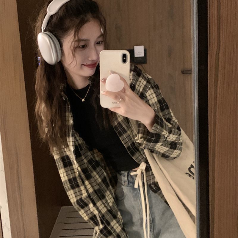 봄 가을 격자 무늬 셔츠 맨위 여성 2026 년 새로운 이른 가을 프랑스식 품격 루즈핏 긴팔 셔츠 얇은 코트
