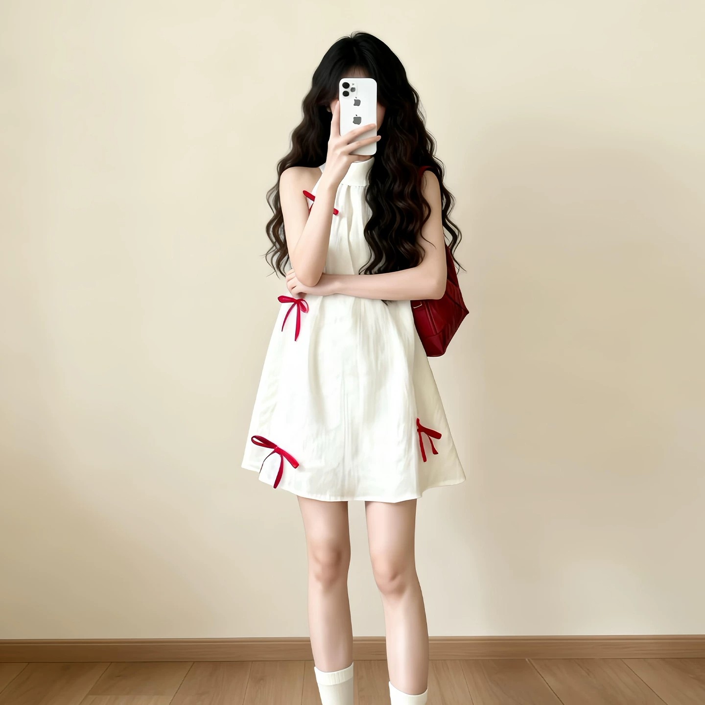 2026 새로운 프랑스식 첫사랑 화이트 민소매 행침 목 드레스 아이들 여름 해변가 휴가 나비 매듭 미니 스커트