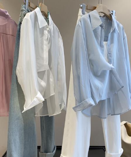 얼음 모래 모방 마 봄 여름 섹션 고급 느슨함 센스 폴로 칼라 얇은 스타일 셔츠 셔츠