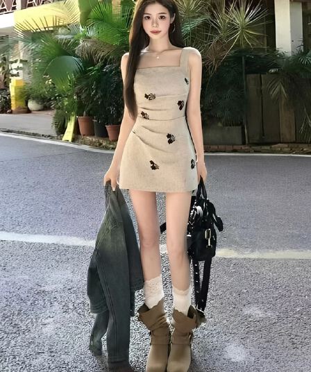 레트로 프린트 꼬집기 허리 슬림해 보이는 슬립 드레스 아이들 2026 여름 새로운 품격 자이언트 잘 생긴 미니 스커트