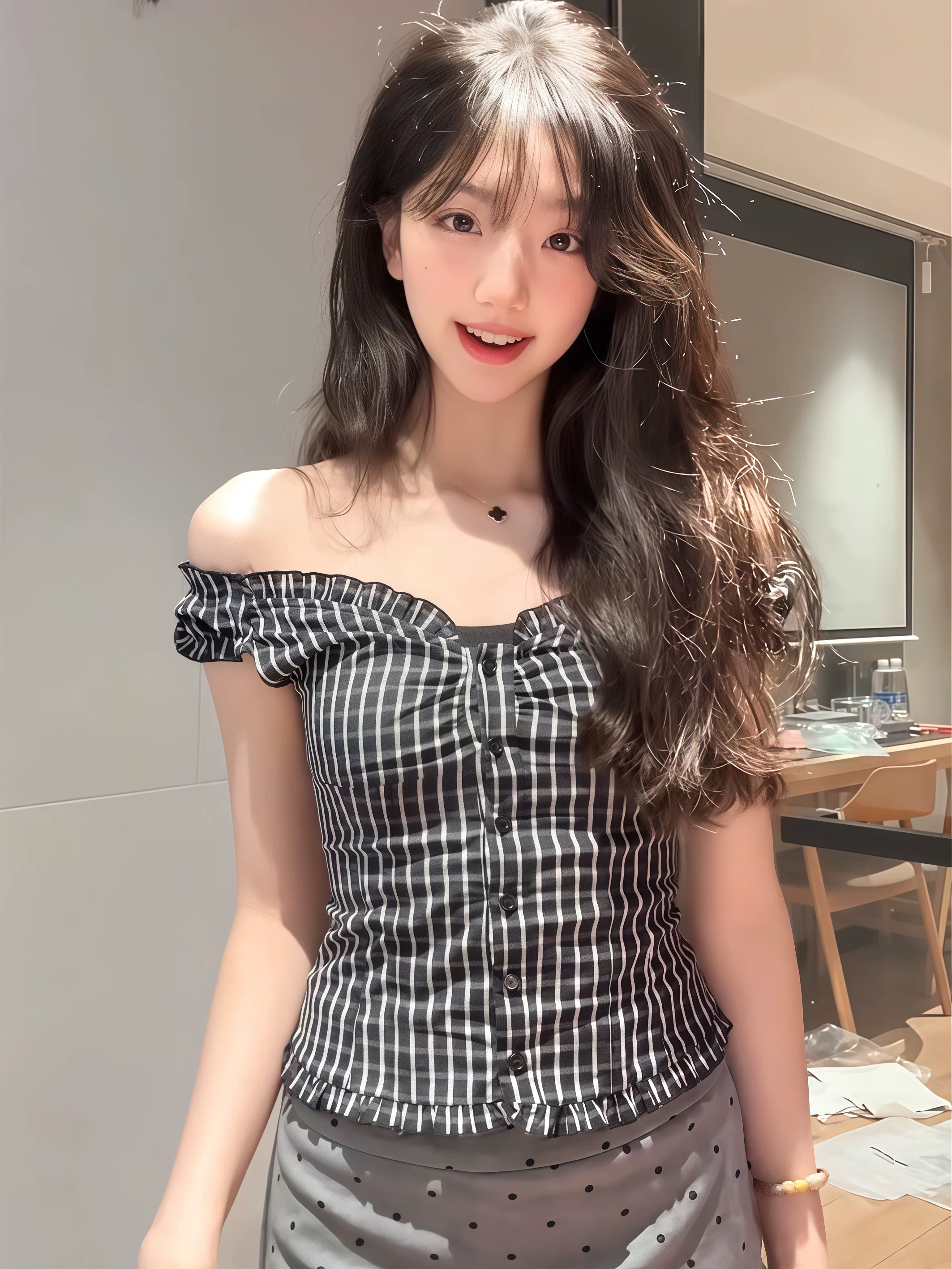 미친 하트 비트 체크무늬 오프숄더 둘 착용 오프숄더 순수한 욕망 달콤한 매운맛 레트로 셔츠 핫걸 체크무늬 맨위 여성 여름