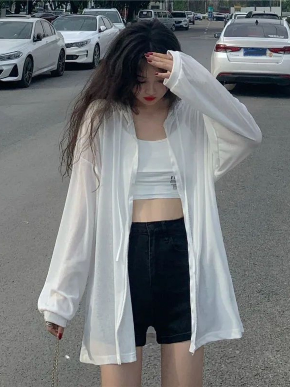대나무 마디 리브 단색 오픈 가디건 자외선 차단 의류 여름 한국 스타일 루즈핏 맨위