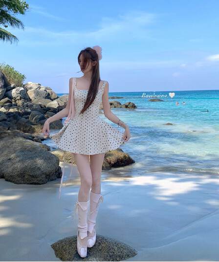 정장 원단 miu 부서 도트 무늬 살구 색상 광장 칼라 슬립 여성 드레스 프랑스식 순수한 허리 수축 치마