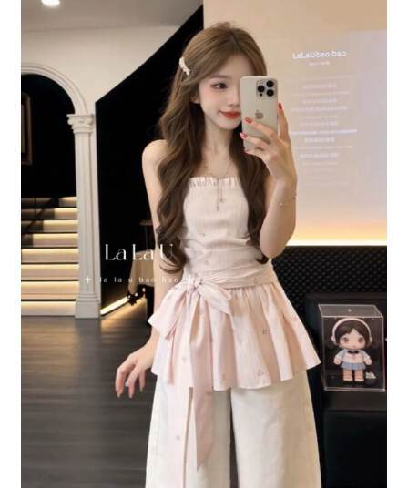 프랑스식 레트로 순수한 욕망 바람 주름 다용도 스트랩 디자인 센스 작은 대중 튜브탑 슬립 슬림해 보이는 맨위 여성