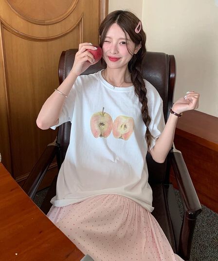 한 부서 순면 2026 여름 새로운 bm 홍콩 느낌 루즈핏 다용도 맨위 chic 만화 프린트 반팔 티셔츠 여성