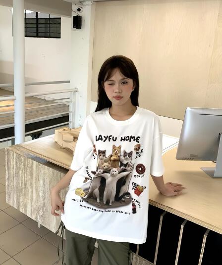 220 그램 순면 프린트 반팔 티셔츠 여성