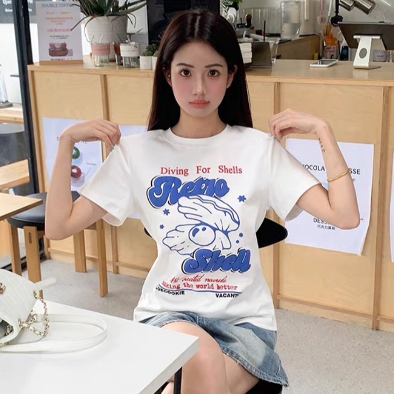 40 220 그램 빗질하다 92 면 8 암모니아 Lun 이후 패키지 칼라 몸매 가꾸기 슬림해 보이는 긍정적 인 어깨 반팔 티셔츠 여성