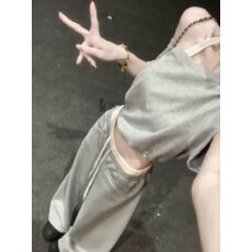 批发夏季学院风修身挂脖上衣抽绳阔腿<b class='q'>裤</b><b class='q'>设计</b>chic百搭小众大码一整套女