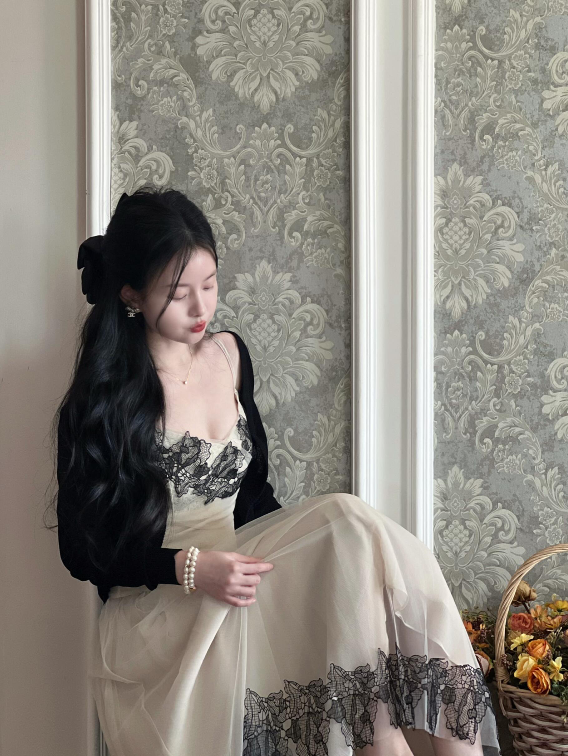 solo 폭발 폭발 레이스 비밀 상황 섹시함 레이스 슬립 드레스 프랑스식 레이스 조각 허리 수축 망사 여성 드레스