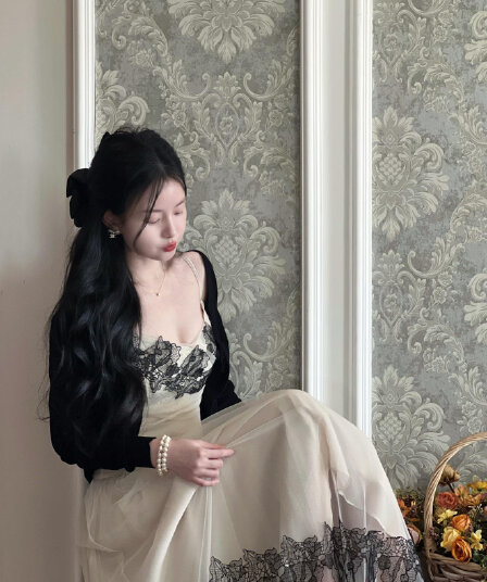 solo 폭발 폭발 레이스 비밀 상황 섹시함 레이스 슬립 드레스 프랑스식 레이스 조각 허리 수축 망사 여성 드레스