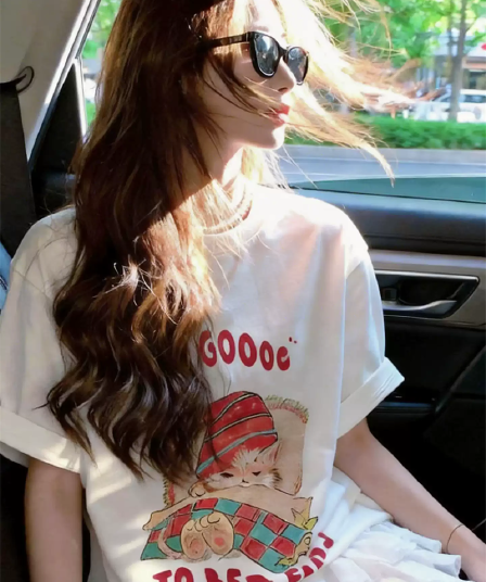 순면 이후 패키지 칼라 bm 조수 브랜드 인터넷 유명인 한국 스타일 하라주쿠 와이드 바람 소나무 맨위 캐주얼 프린트 연령 감소 반팔 티셔츠 여성