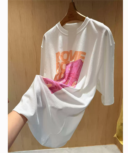 순면 이후 패키지 칼라 bm 조수 브랜드 인터넷 유명인 한국 스타일 하라주쿠 와이드 바람 소나무 맨위 캐주얼 프린트 연령 감소 반팔 티셔츠 여성